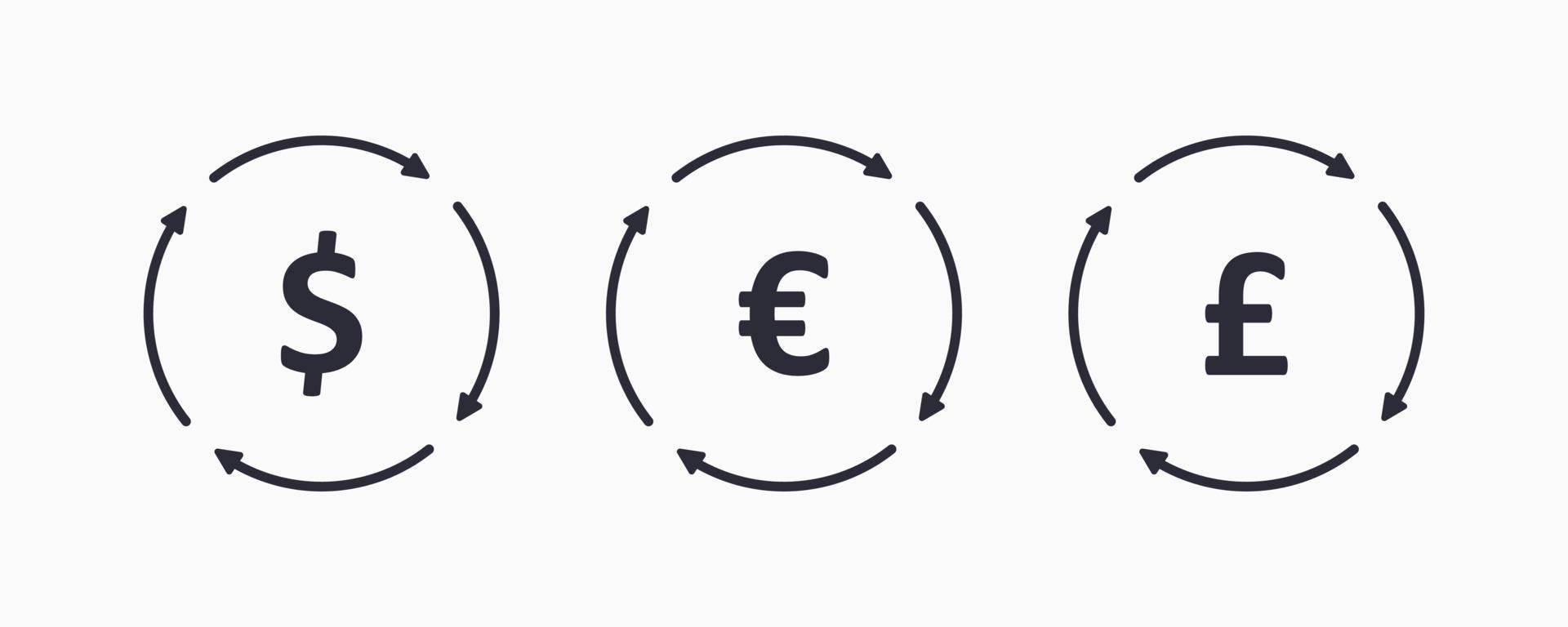 impostare l'icona del profilo di cambio valuta. concetto di icona di denaro. la circolazione del denaro nel mondo. vettore