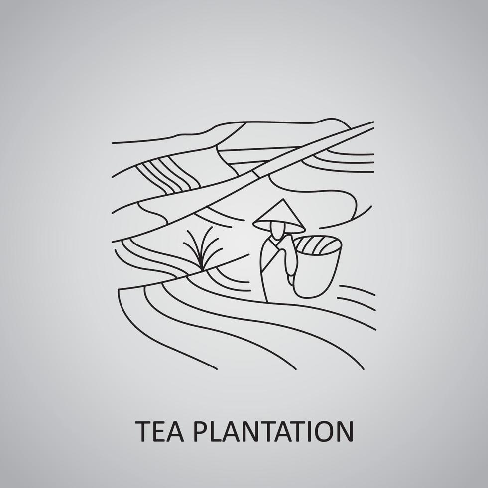 icona di campi di piantagioni di tè. paesaggio della piantagione di tè vettore