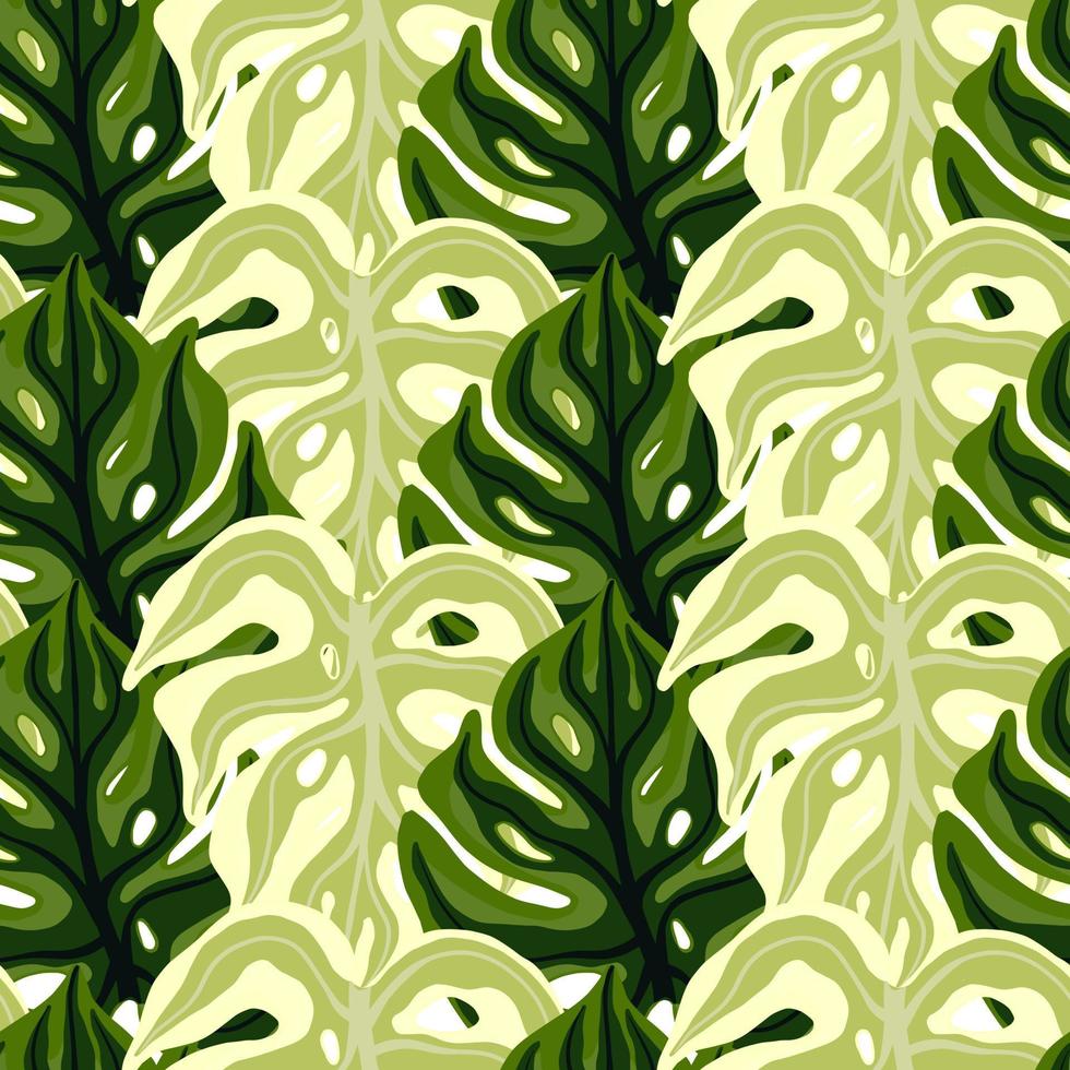 motivo senza cuciture di colore verde con stampa decorativa di sagome di monstera. stampa tropicale di foglie vintage. vettore