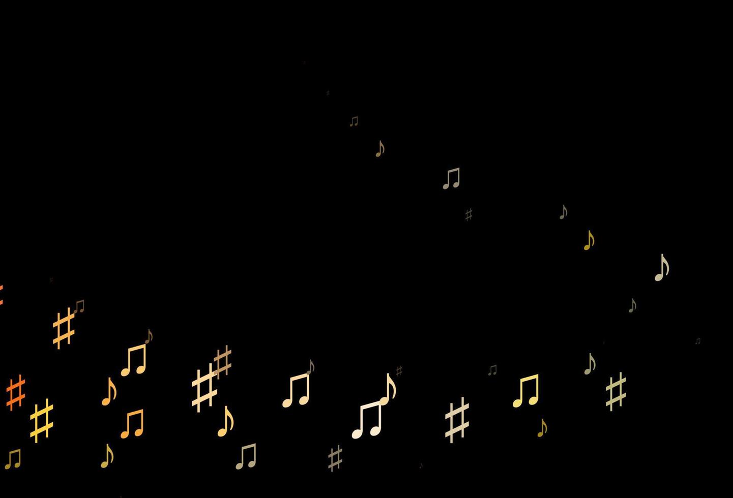 sfondo vettoriale arancione scuro con simboli musicali.