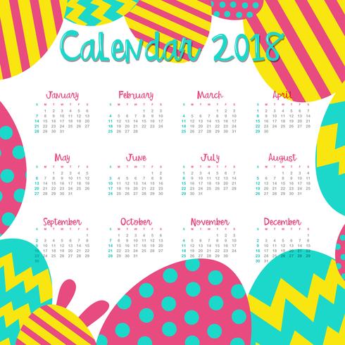 Modello di calendario per il 2018 con uova colorate vettore