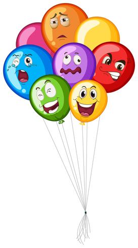 Molti palloncini con emozioni facciali vettore
