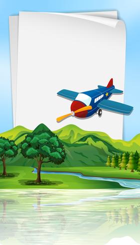 Modello di carta con aereo che sorvola il fiume vettore