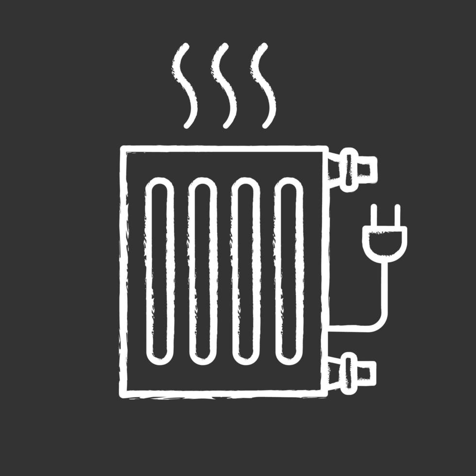 icona del gesso del radiatore elettrico. batteria di riscaldamento. stufa. illustrazione di lavagna vettoriale isolata