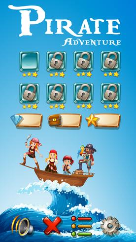 Modello di gioco con tema avventura pirata vettore