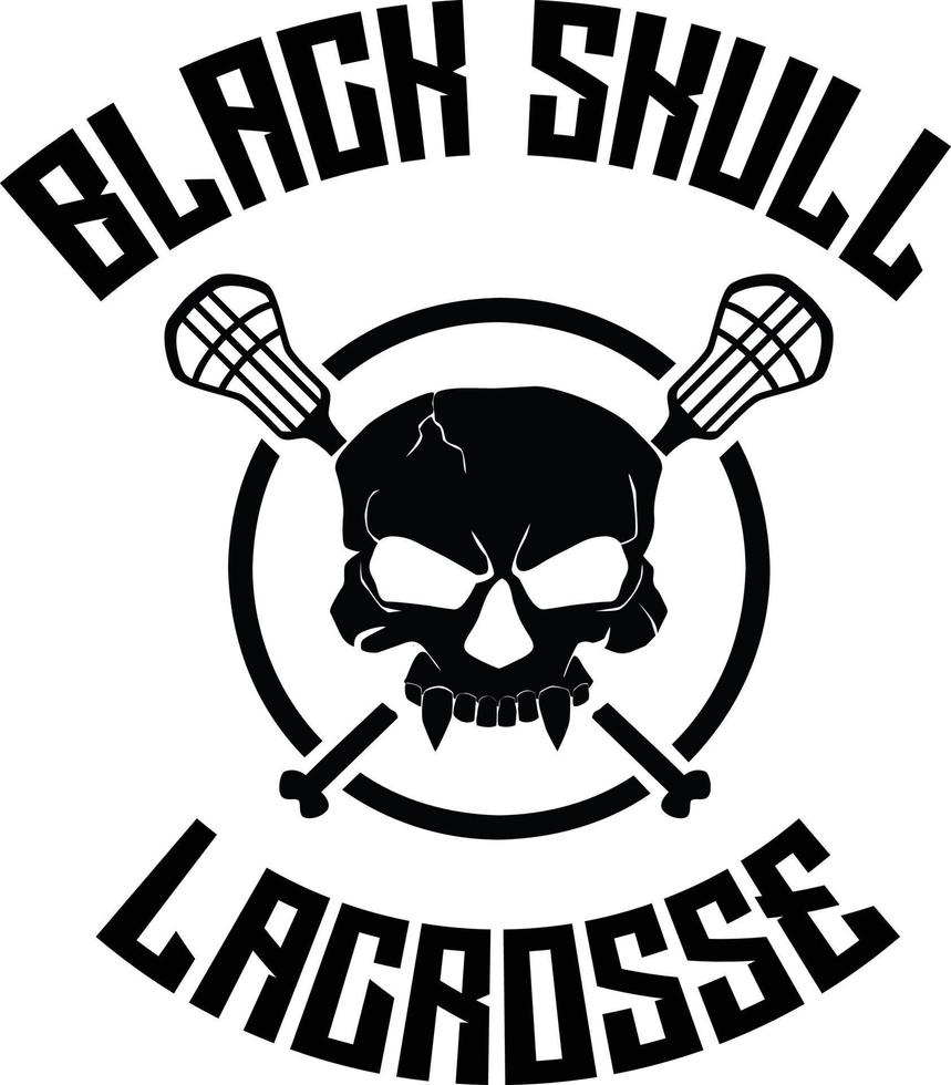 design del logo lacrosse con teschio nero vettore