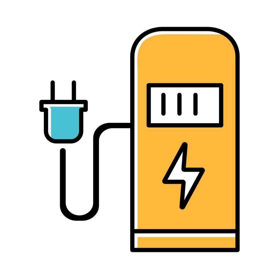 icona di colore giallo della stazione di ricarica per auto. pompa elettrica del carburante per uso pubblico. ev punto di ricarica. terminale di archiviazione per automobile elettrificata. energia intelligente. illustrazione vettoriale isolata