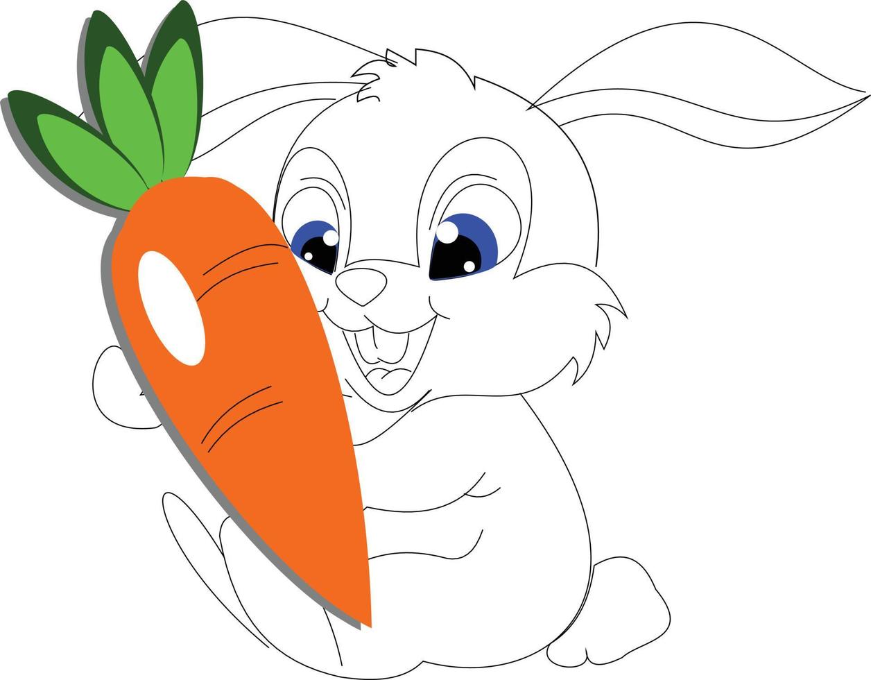 illustrazione d'arte un simpatico coniglio con un sorriso carino e una carota arancione vettore