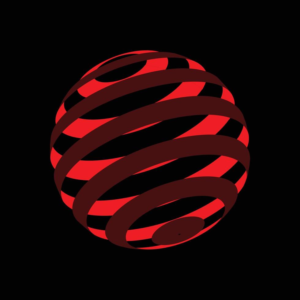 una sfera di nastri rossi roteava a spirale con sfondo nero vettore