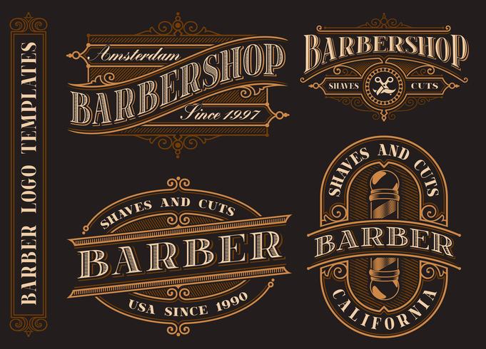 Set di emblemi vintage barbershop, loghi, distintivi. vettore
