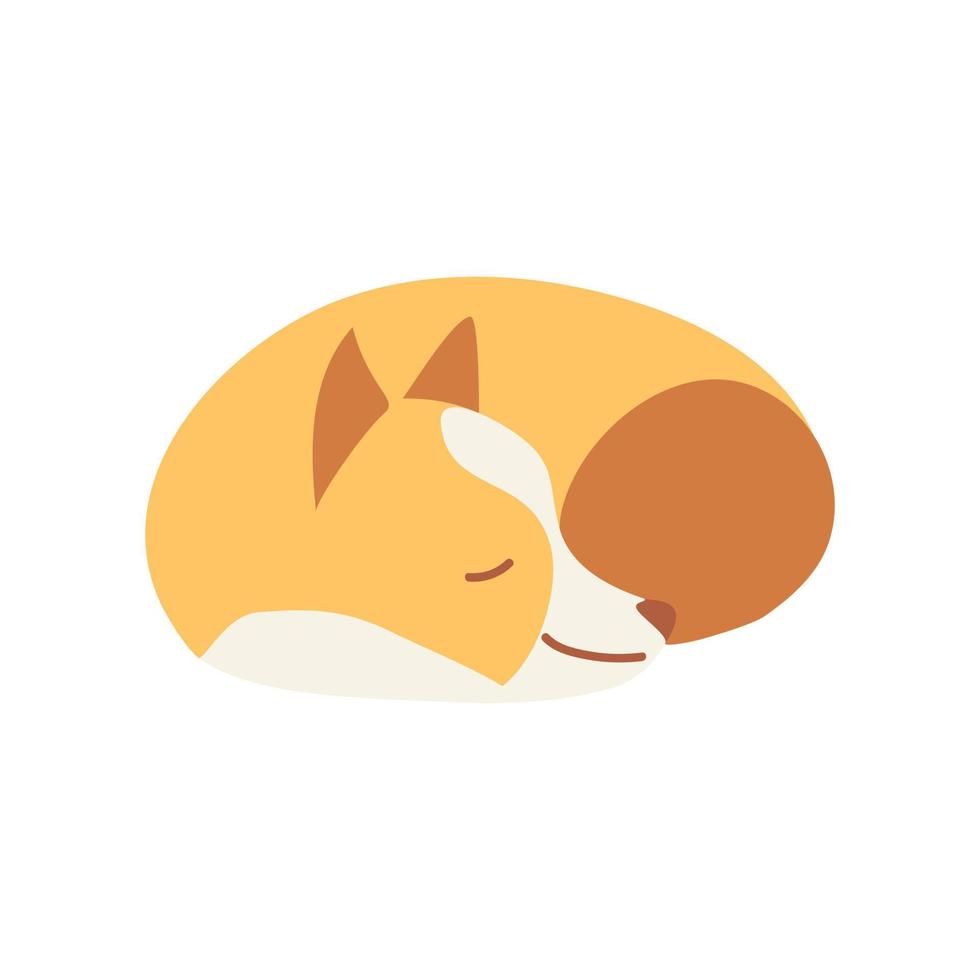 personaggio piatto simpatico cane piatto isolato su sfondo bianco. personaggio dei cartoni animati di cane addormentato. vettore