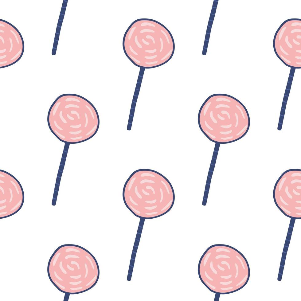 modello senza cuciture di doodle di lecca-lecca isolato semplice. sagome di caramelle rosa su sfondo bianco. vettore