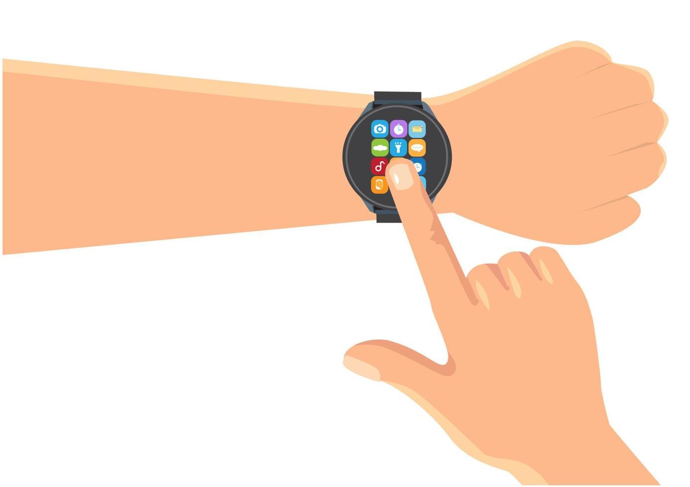 indossando uno smartwatch per l'esercizio, il timer trova i valori statistici aiuta a prendersi cura della salute fisica per essere più completo concetto di design piatto di vita sana, modello di stile di illustrazione vettoriale. vettore