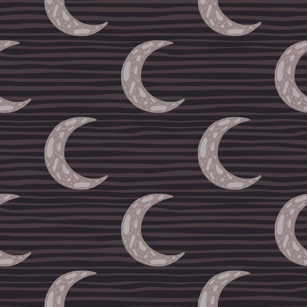 modello islam senza cuciture con sagome disegnate a mano della luna del cielo. sfondo scuro a strisce. vettore