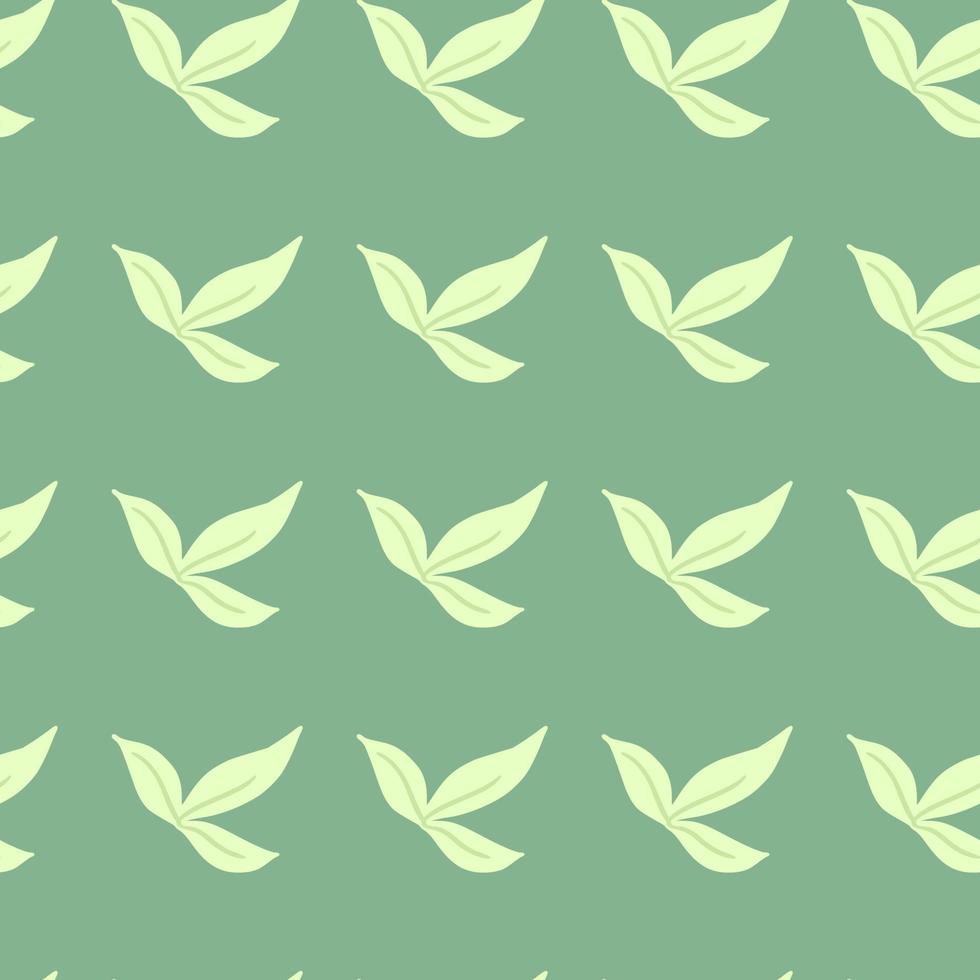 motivo botanico decorativo senza cuciture con ornamento foglia minimalista doodle. sfondo verde. vettore