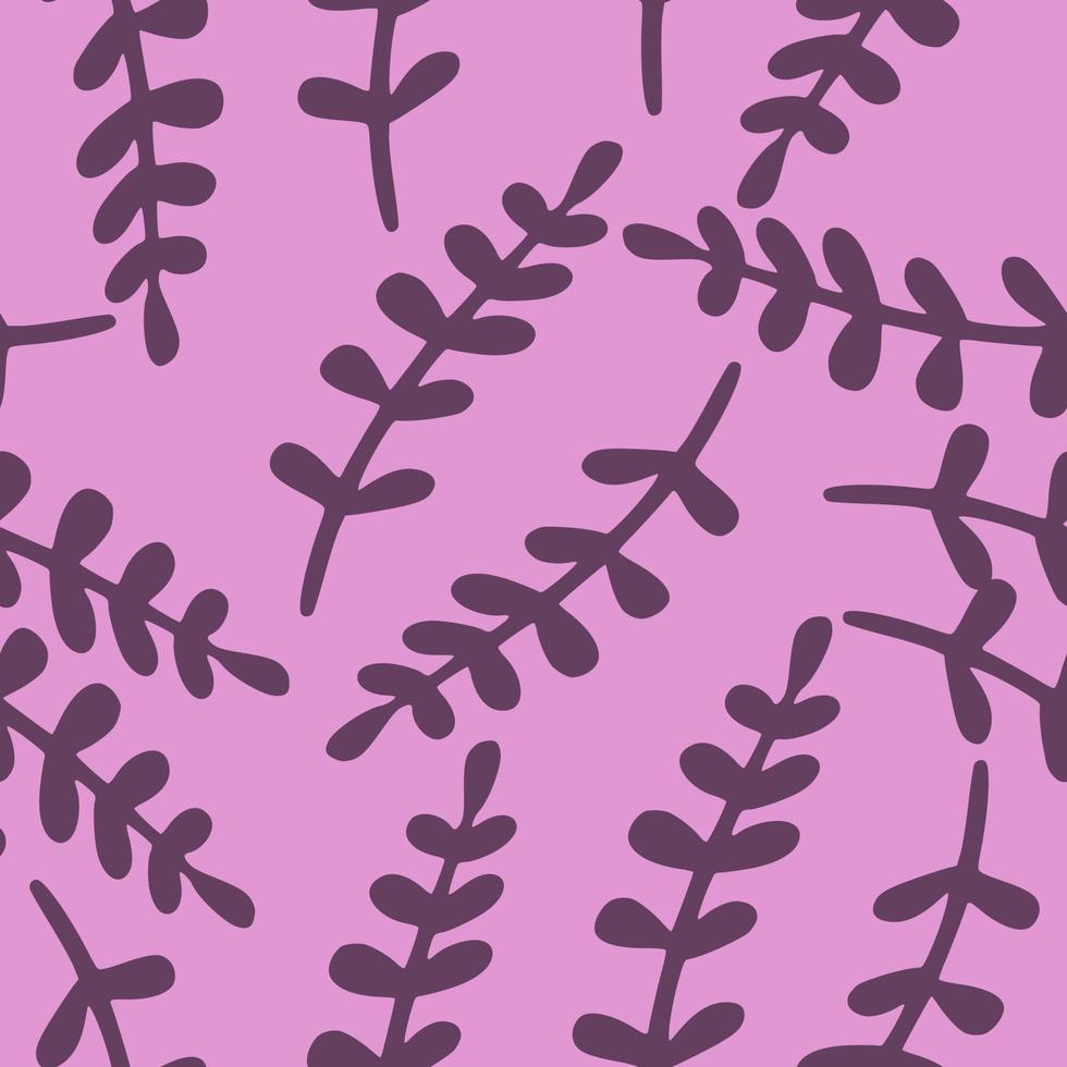 astratto modello doodle senza cuciture con semplici rami viola forme stampate. sfondo lilla. vettore