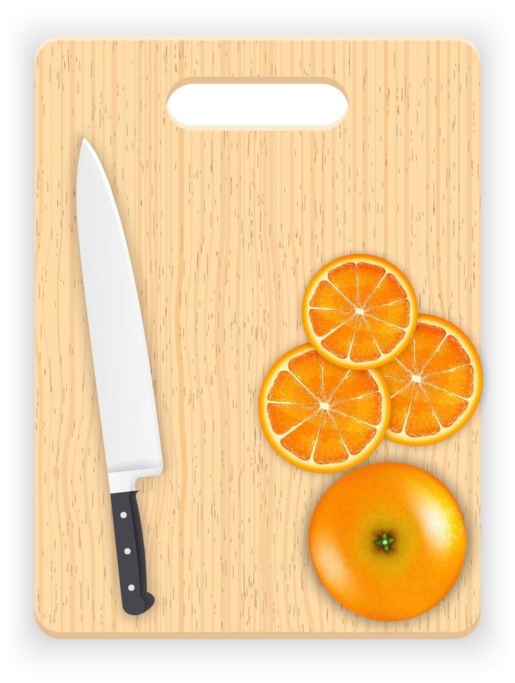 fette d'arancia e coltello sul tagliere vettore