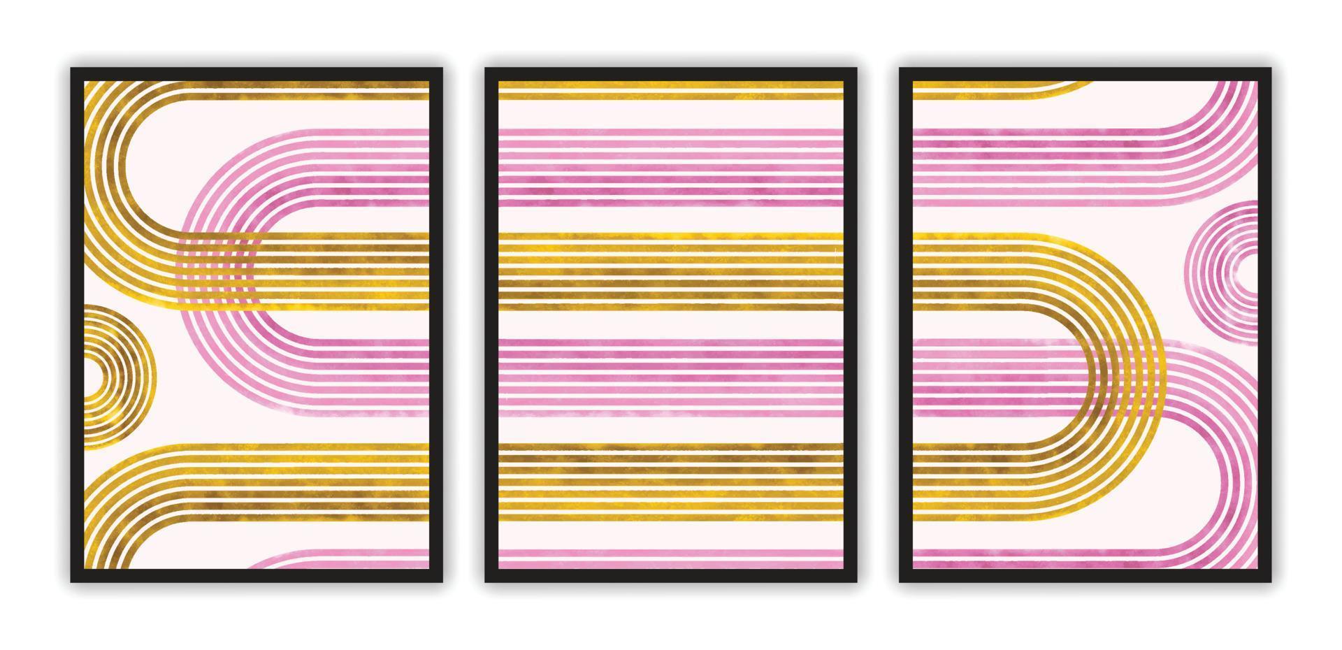 set di decorazioni da parete boho con linee geometriche nei colori oro e oro rosa vettore