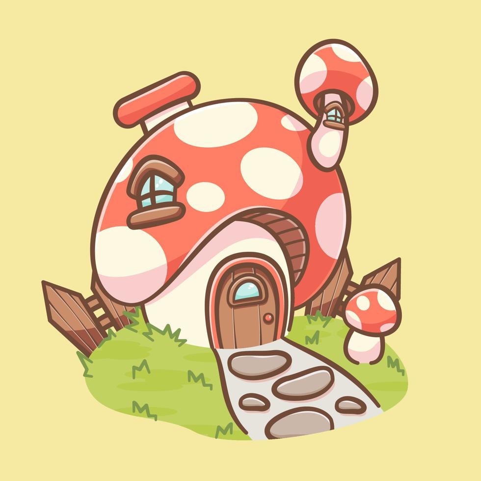 illustrazione di cartone animato carino casa dei funghi vettore