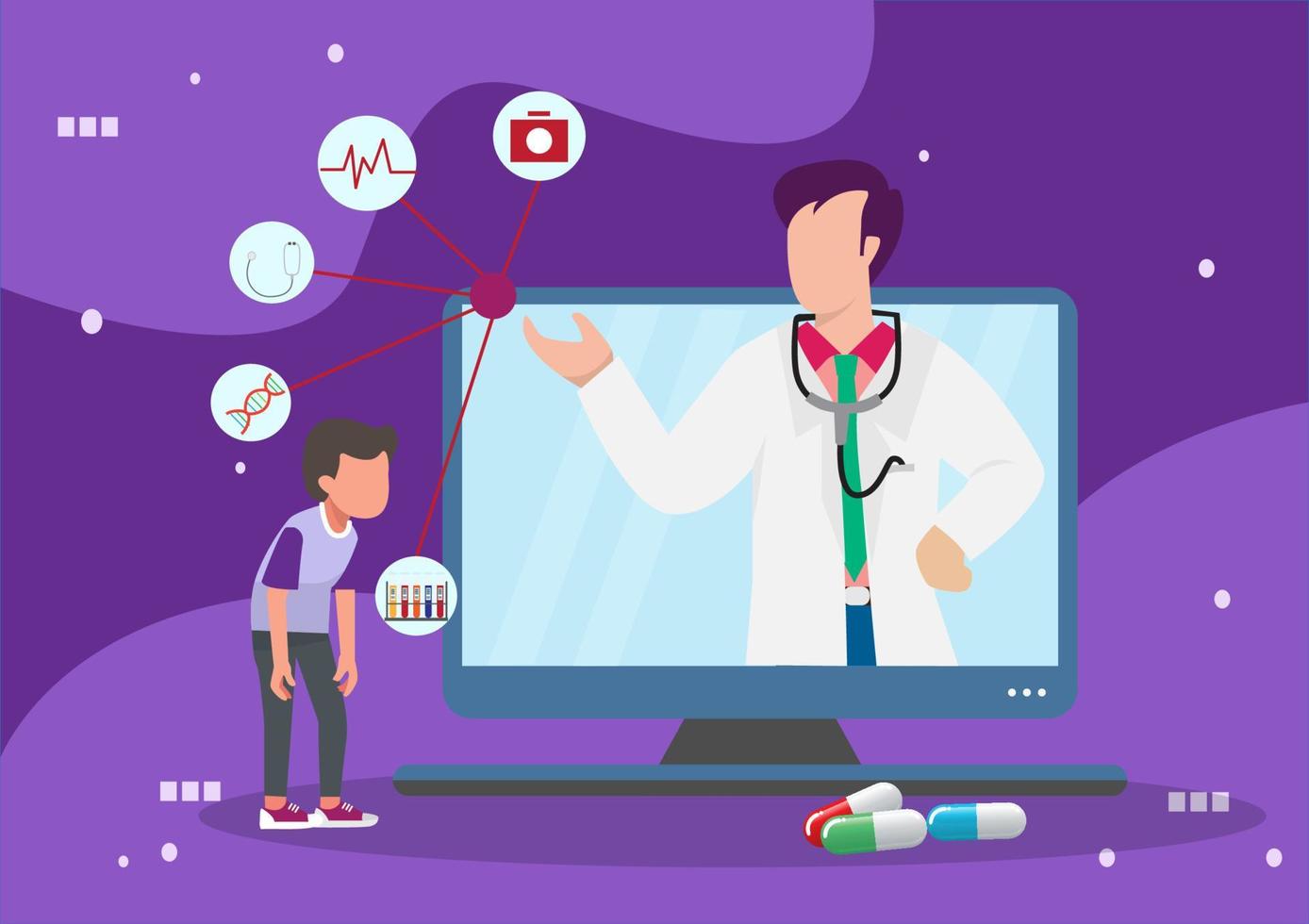 concetto medico online consultare un medico online con un medico medico online telemedicina servizi medici online per pazienti illustrazione vettoriale in stile piatto