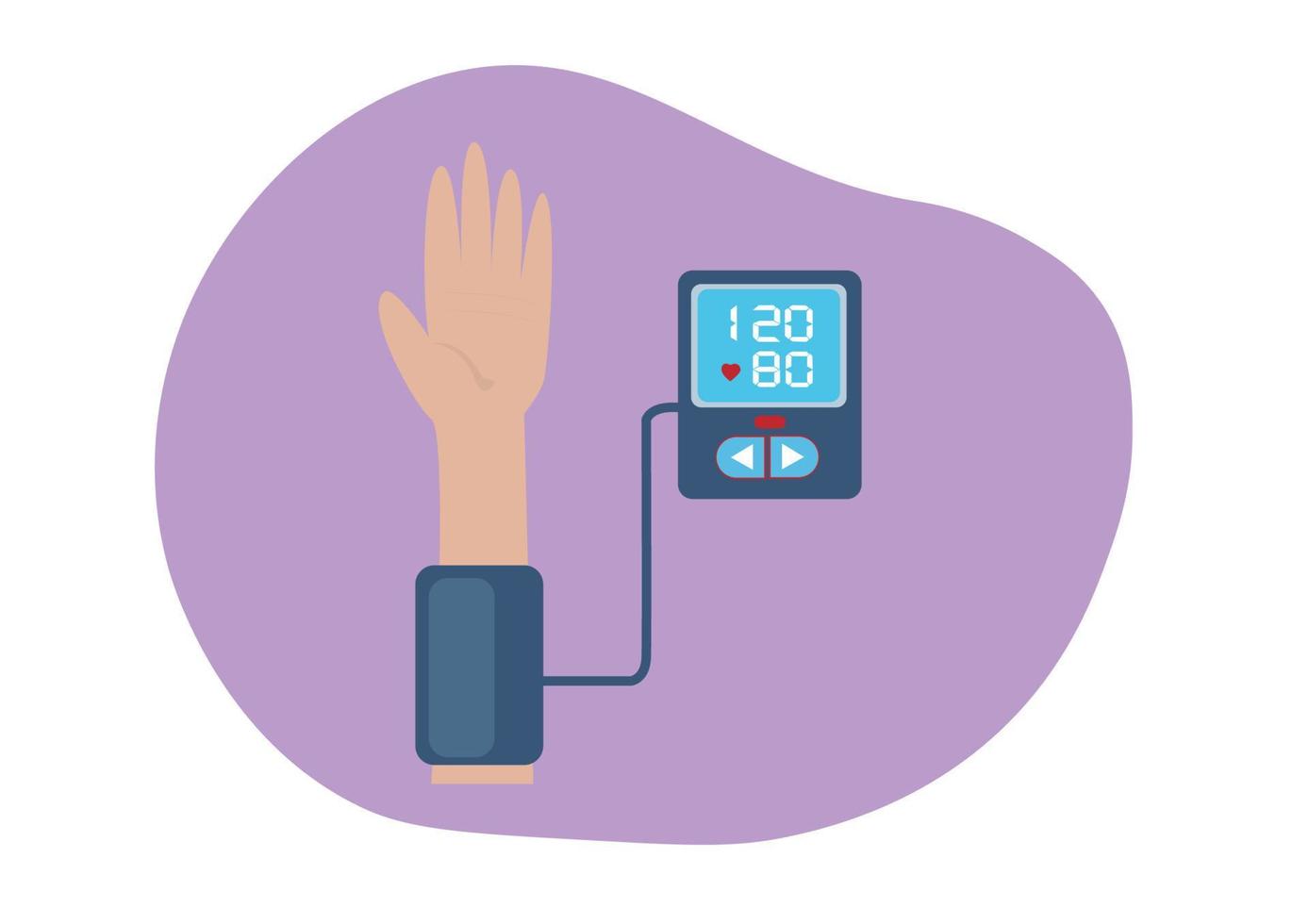 uomo che misura la pressione sanguigna del paziente. controllo del tonometro del dispositivo digitale della pressione arteriosa. concetto di assistenza sanitaria. vettore di illustrazione del fumetto in stile piatto.