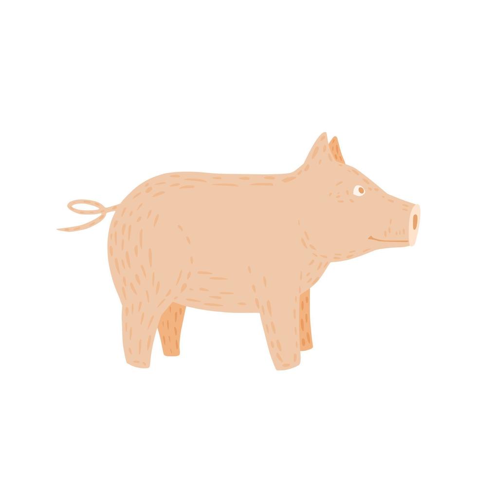 maiale isolato su sfondo bianco. divertente personaggio dei cartoni animati di colore rosa in stile doodle. vettore