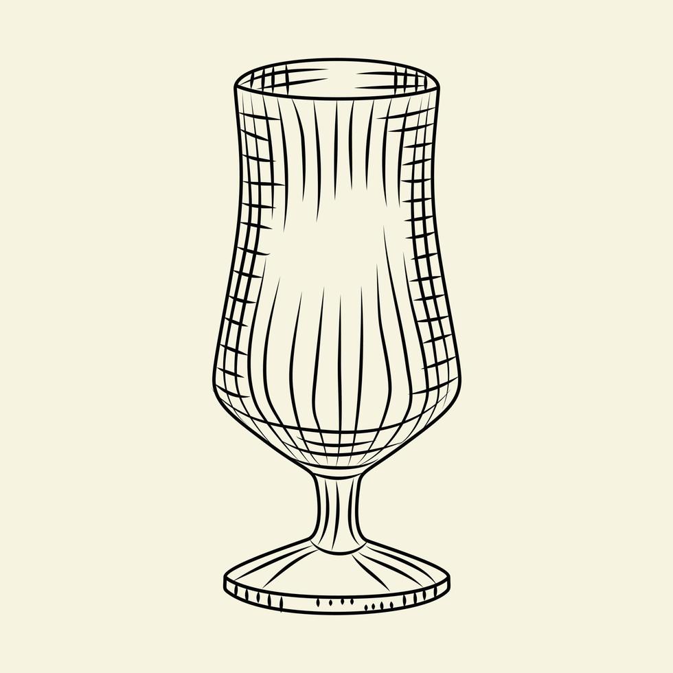 bicchiere di pilsner da birra vuoto disegnato a mano con inchiostro. bicchiere di birra vintage schizzo isolato su sfondo chiaro. vettore