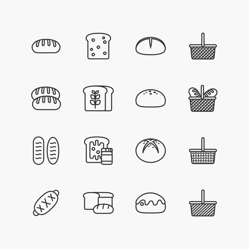 fascio di pane linea piatta collezione di icone. vettore di design semplice