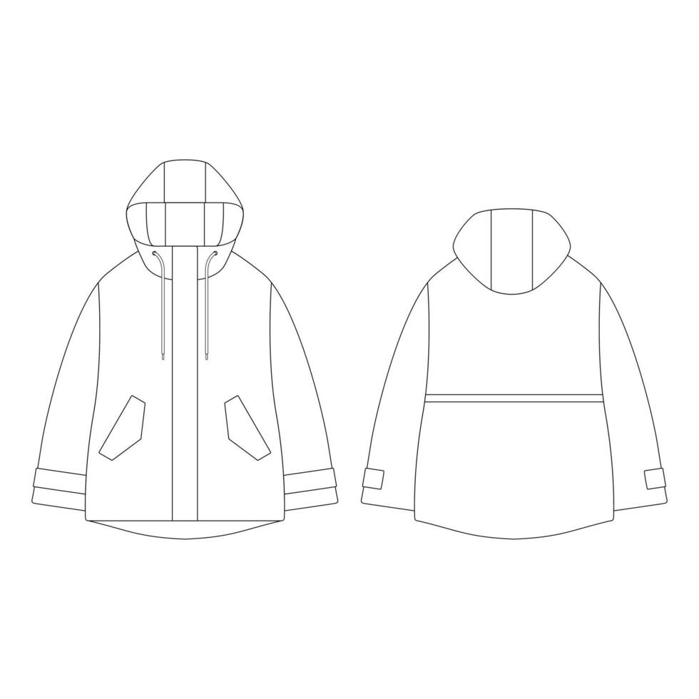 modello donne si fondono parka illustrazione vettoriale design piatto contorno abbigliamento collezione capispalla