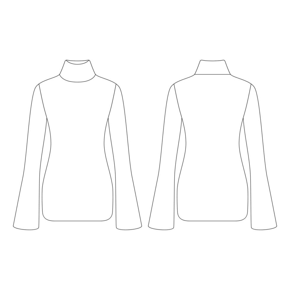 modello donna maglione a collo alto a coste illustrazione vettoriale design piatto contorno collezione di abbigliamento
