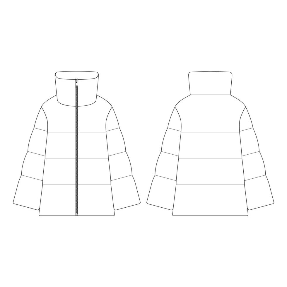modello donne piumino cuscino collo giacca illustrazione vettoriale design piatto contorno abbigliamento collezione capispalla