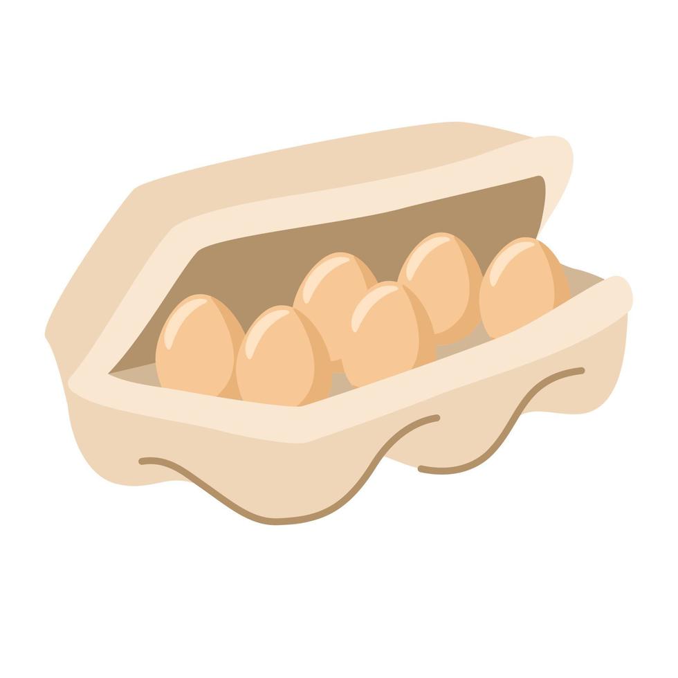 uova in scatola. produzione agricola, icone di alimenti agricoli biologici per mercato, negozio o negozio. produzione di pollame, agricoltura, uova di gallina in contenitore di cartone. illustrazione vettoriale disegnata a mano.