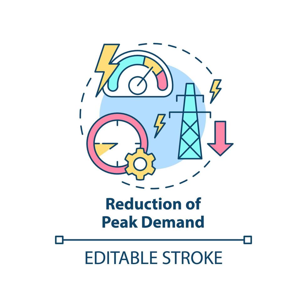 icona del concetto di riduzione della domanda di picco. sistema smart grid lavoro idea astratta linea sottile illustrazione. disegno di contorno isolato. tratto modificabile. roboto-medium, una miriade di caratteri pro-grassetto utilizzati vettore