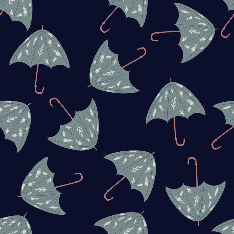 modello doodle senza cuciture casuale con ornamento popolare ombrello grigio. ornamento scuro blu navy. vettore