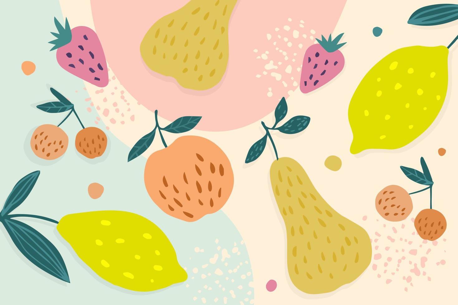 sfondo di doodle di frutta sana. banner di frutta estiva con pera, mela, ciliegia, fragola, limone. vettore