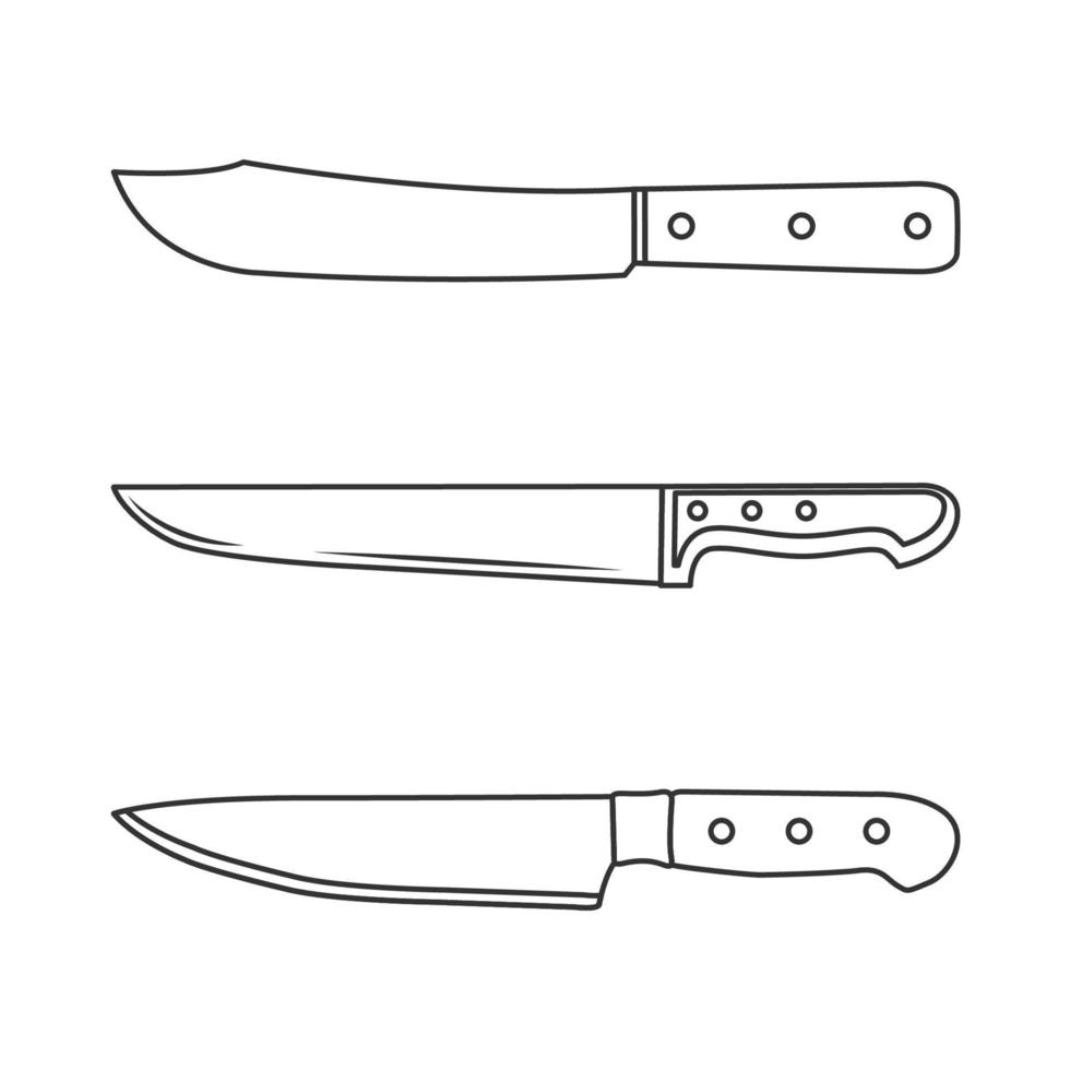 macellaio e coltello da cucina set 5 icona contorno illustrazione su sfondo bianco vettore