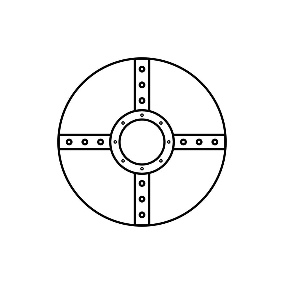 scudo rotondo icona in bianco e nero di una struttura su uno sfondo bianco adatto per logo, militare, icona di sicurezza. isolato vettore