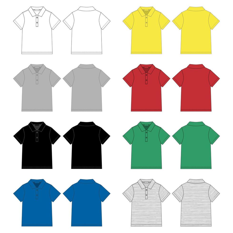 set di modello di progettazione di t-shirt polo schizzo tecnico. vettore