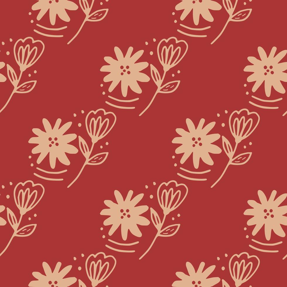 doodle fiore senza cuciture in stile arte linea su sfondo rosso. floreale astratto. vettore