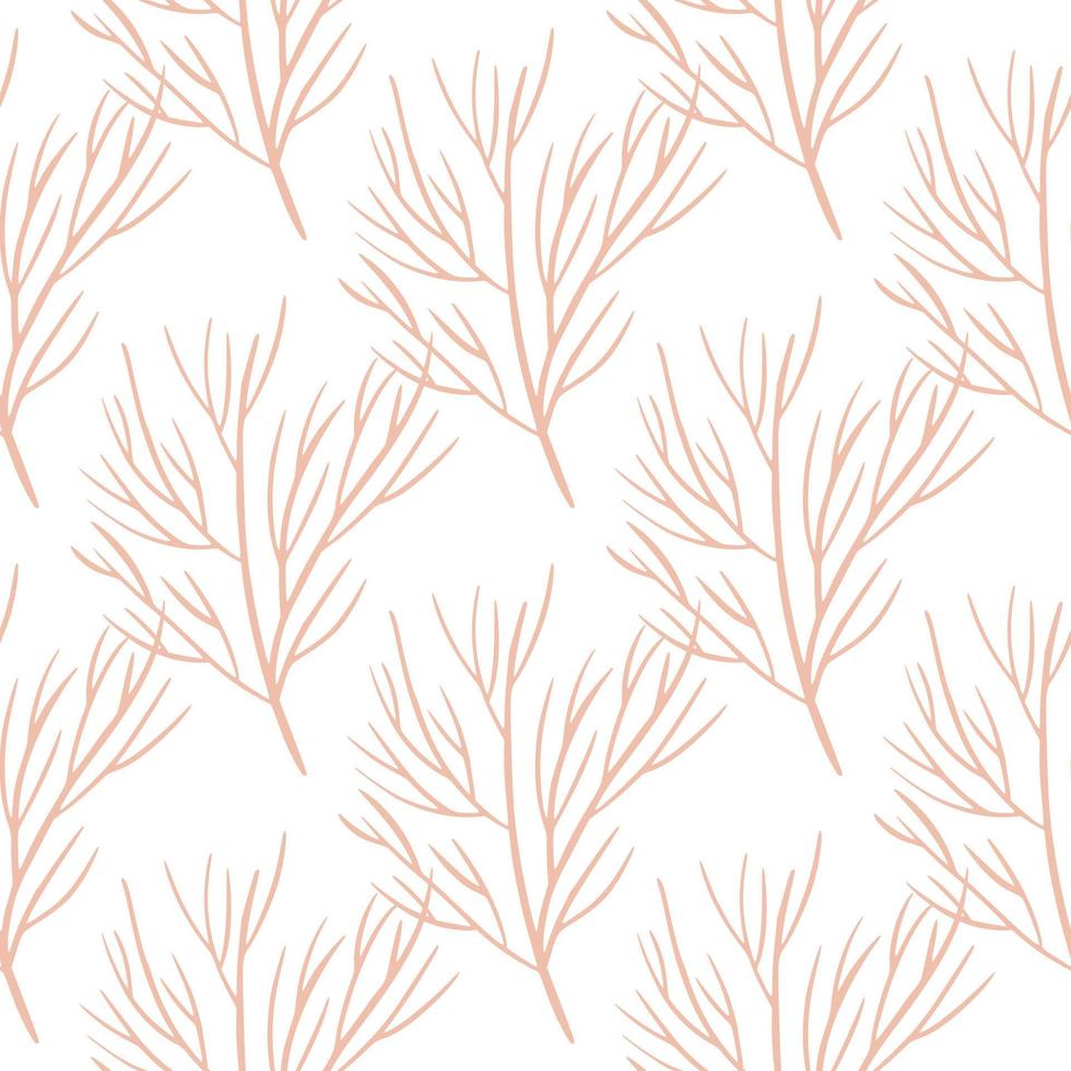 modello senza cuciture isolato con rami di albero di doodle di colore rosa stampati in stile minimalista. sfondo bianco. vettore