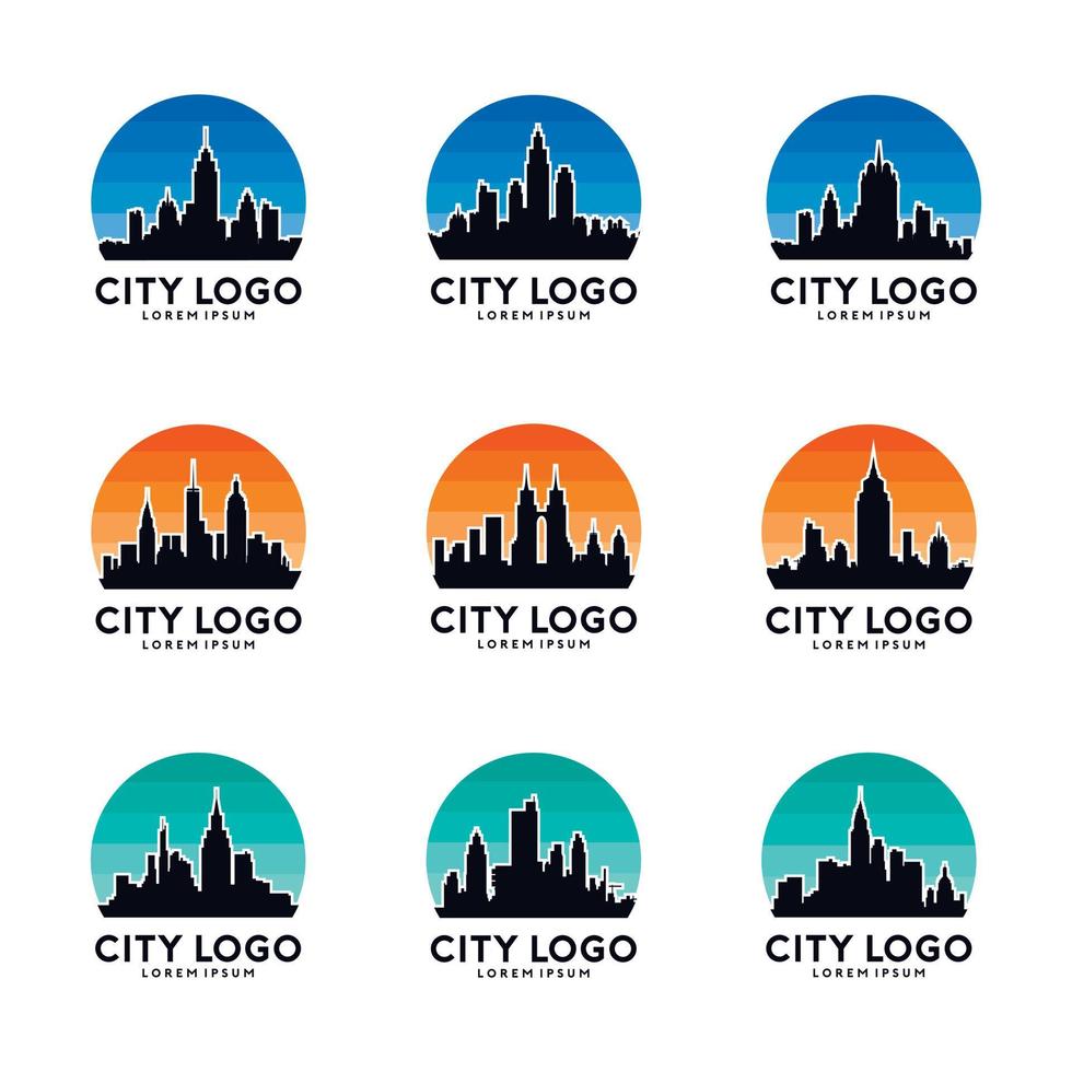insieme di vettore di progettazione di logo di città e cielo