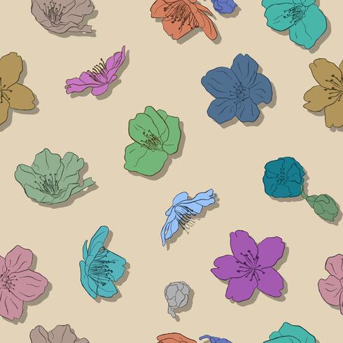 Schizzo a mano seamless pattern Sakura. vettore