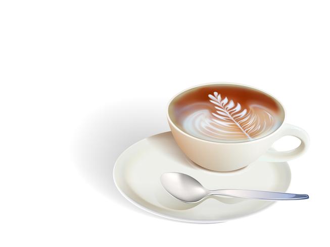 Tazza di caffè e seme su sfondo bianco vettore