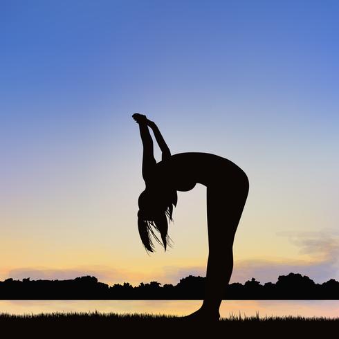 Immagine della siluetta della signora nella posizione di yoga. vettore