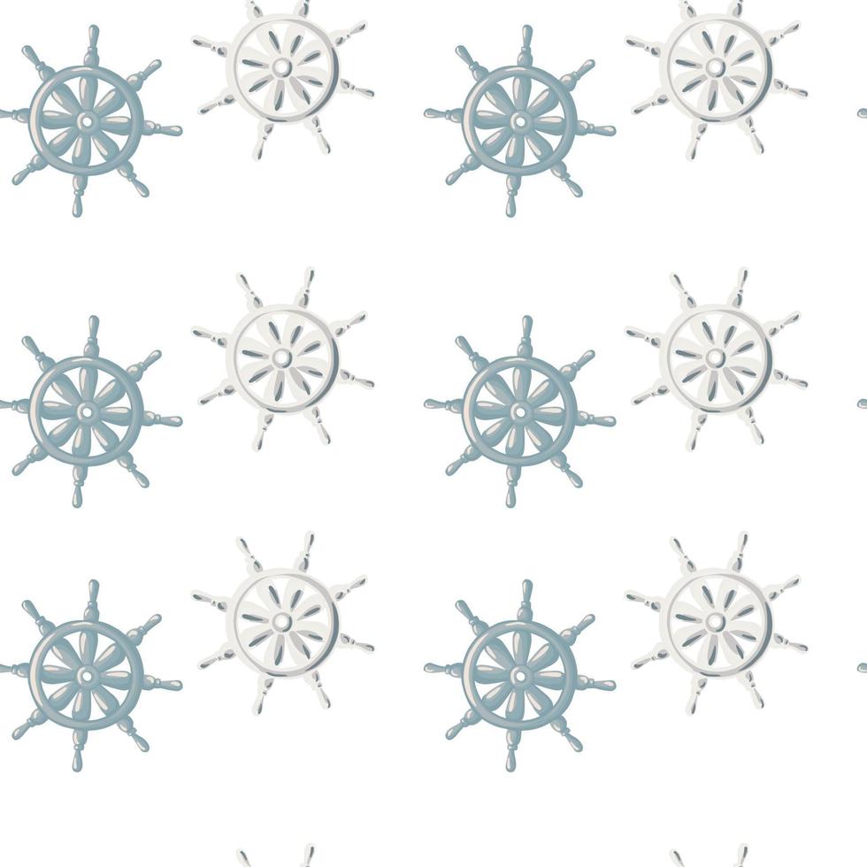 modello senza cuciture isolato con elementi blu del timone della nave. sfondo bianco. antica stampa marina. vettore