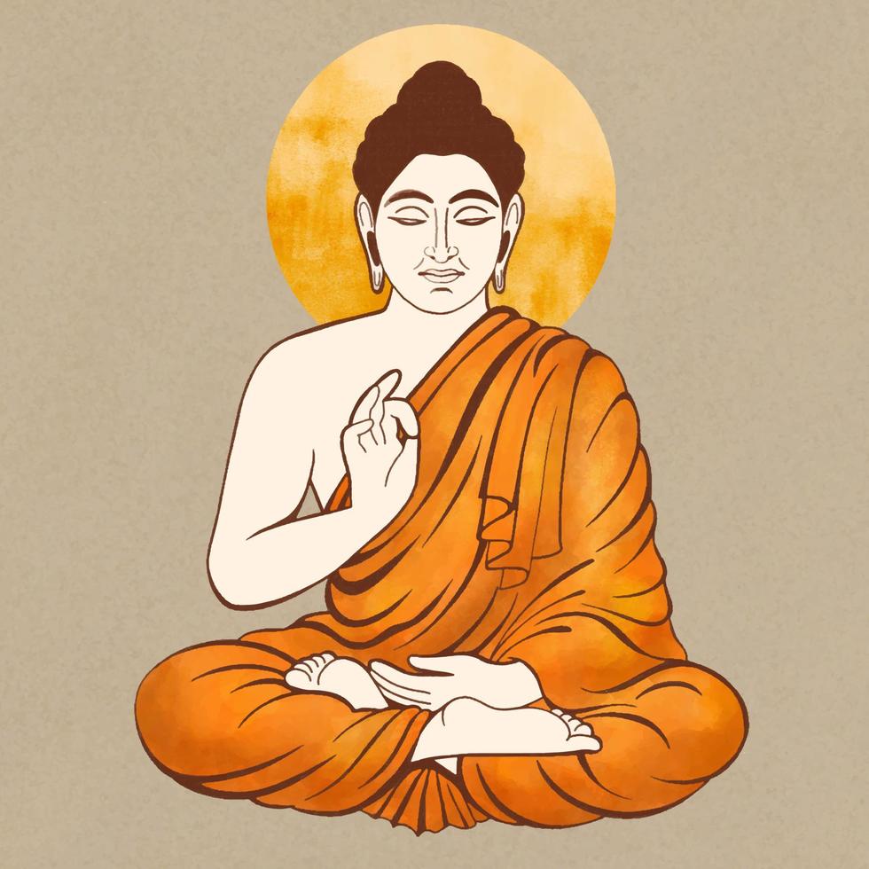 buddha in meditazione, banner felice buddha purnima vettore