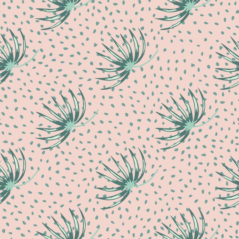 blu astratto cespuglio tropicale elementi seamless doodle pattern. sfondo rosa punteggiato. sfondo semplice. vettore