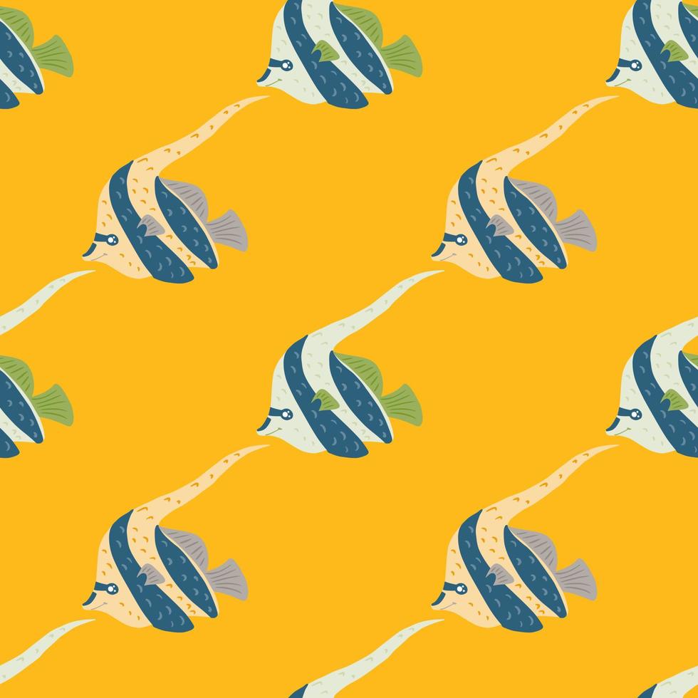 modello senza cuciture tropicale subacqueo con ornamento di pesce angelo imperiale di colore blu. sfondo giallo. vettore
