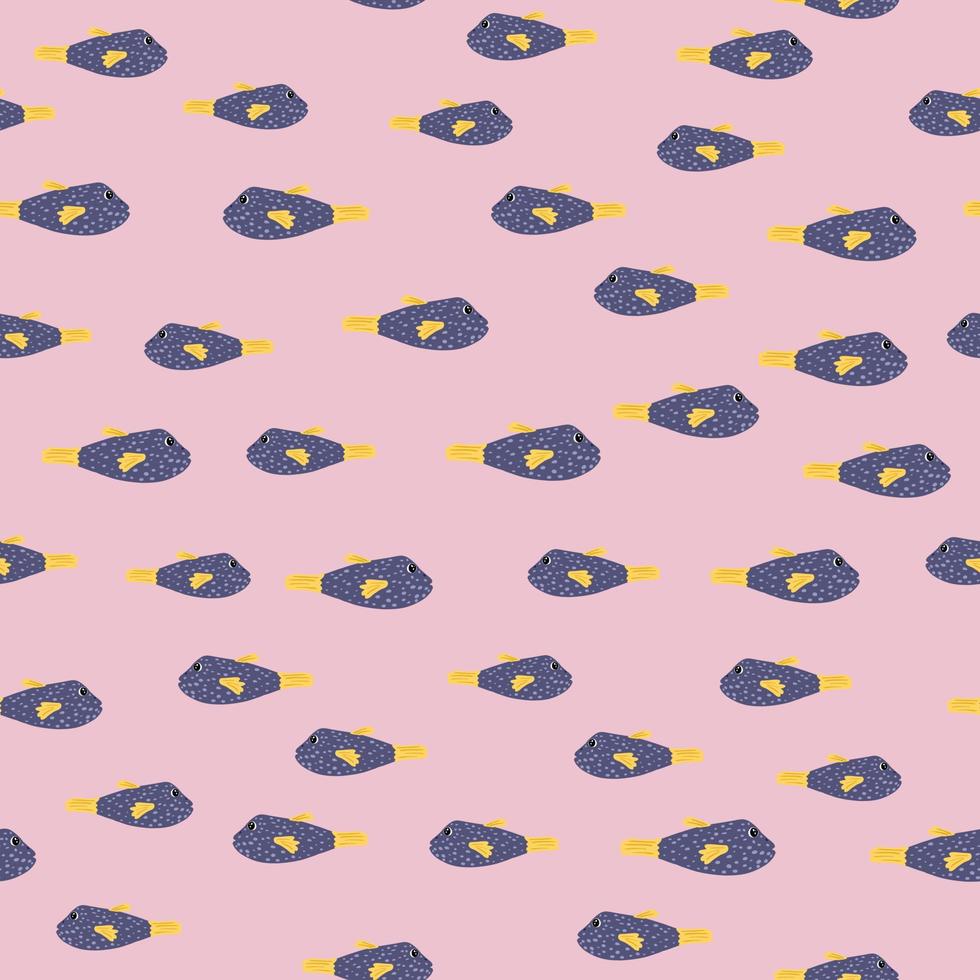 piccoli elementi di pesce blu navy seamless doodle pattern. sfondo rosa. stampa casuale. sfondo della fauna selvatica. vettore