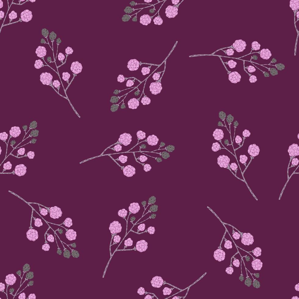 modello senza cuciture casuale con ornamento vitaminico doodle blackberry. opere d'arte colorate viola e rosa. vettore